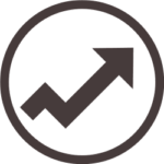 Icon of benchmarking , arrow pointing upright corner